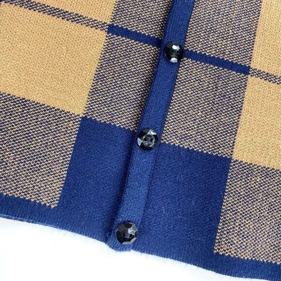 Minkas fall navy plaid long sleeve cashmere blend sweater L - Picture 5 of 12